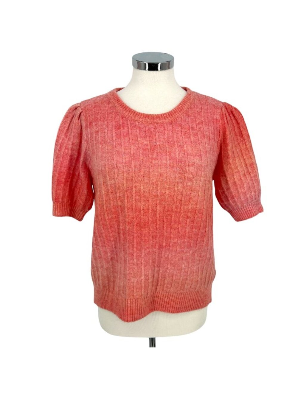 FRNCH Ribbed Knit Short Sleeve Sweater Peachy Pink Size Medium Soft Girl Preppy